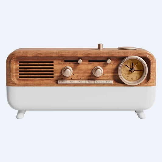 Vintage Sleep Sound Machine Sunrise Simulation Wake up Alarm Clock Bedside Night Light Faux Wood Grain White Noise Sound Machine