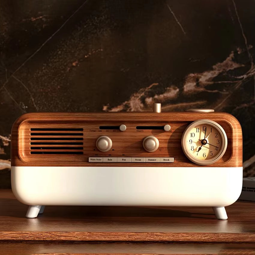 Vintage Sleep Sound Machine Sunrise Simulation Wake up Alarm Clock Bedside Night Light Faux Wood Grain White Noise Sound Machine