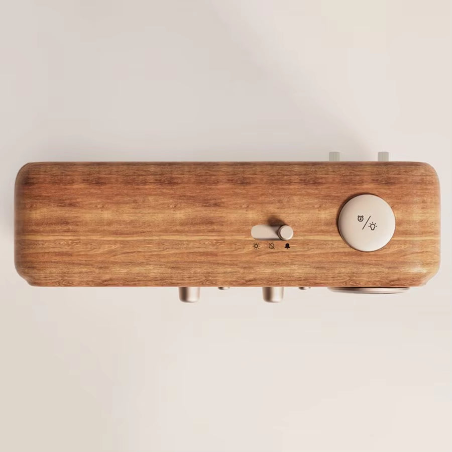 Vintage Sleep Sound Machine Sunrise Simulation Wake up Alarm Clock Bedside Night Light Faux Wood Grain White Noise Sound Machine